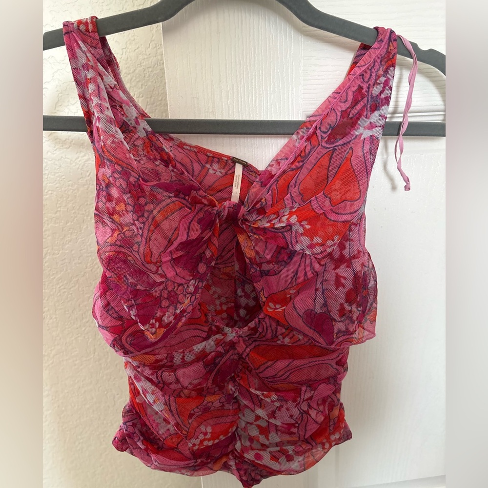 Free People Pink and Red Floral Camisole